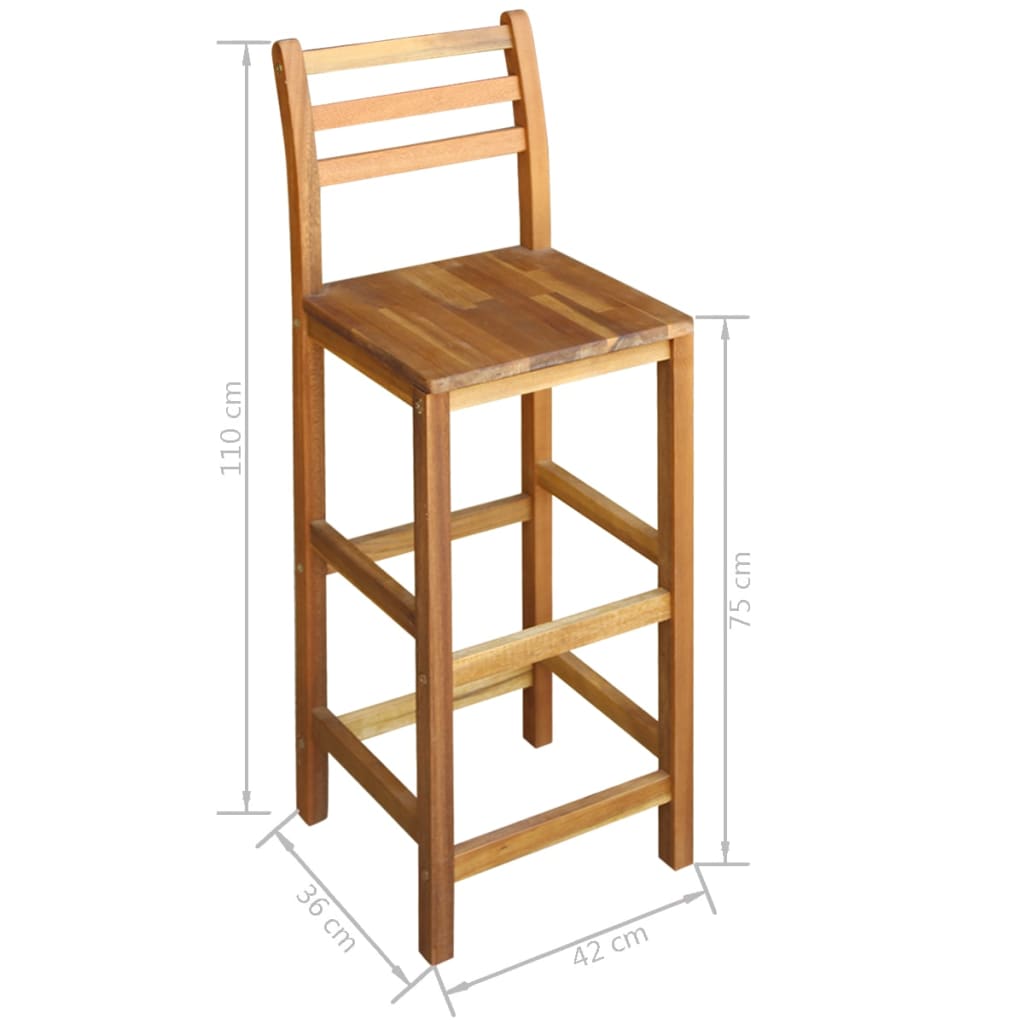 Bar Table and Chair Brown Solid acacia wood with oil finish Durable