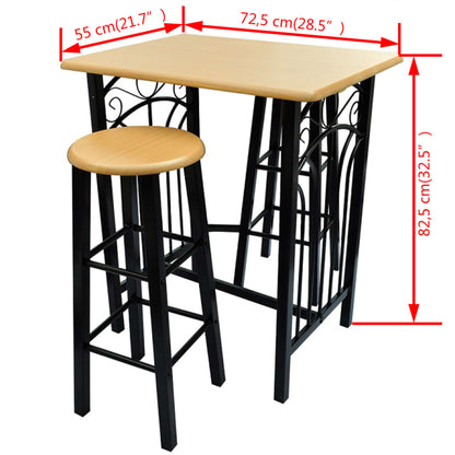 Bar Table and Stool Black and Beige Wood and Steel Compact