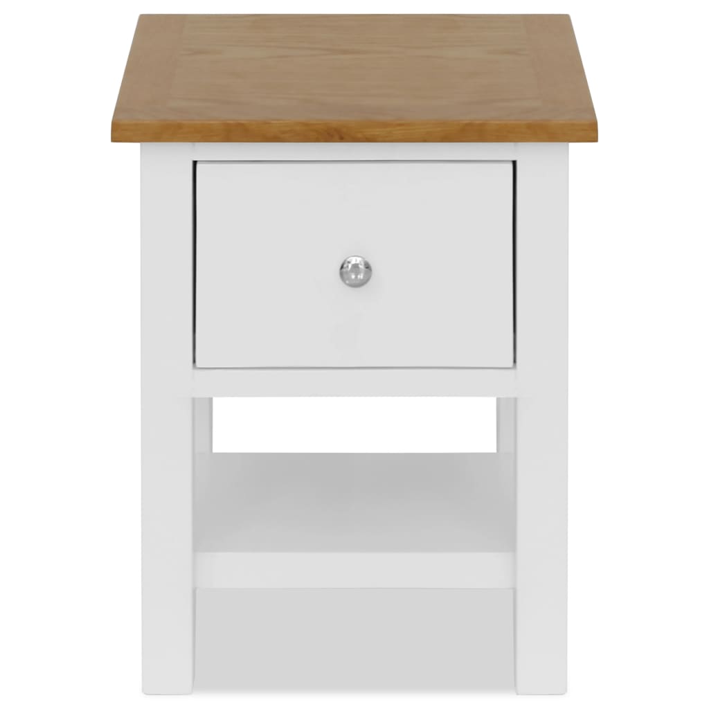 Nightstand White and Brown Solid Oak Wood, Solid Pinewood, MDF