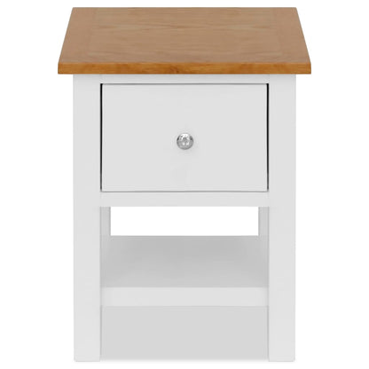 Nightstand White and Brown Solid Oak Wood, Solid Pinewood, MDF