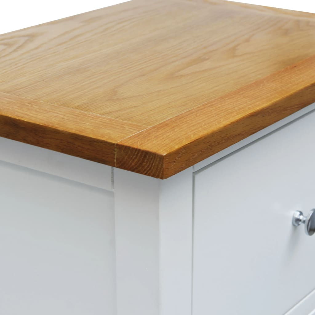 Nightstand White and Brown Solid Oak Wood, Solid Pinewood, MDF