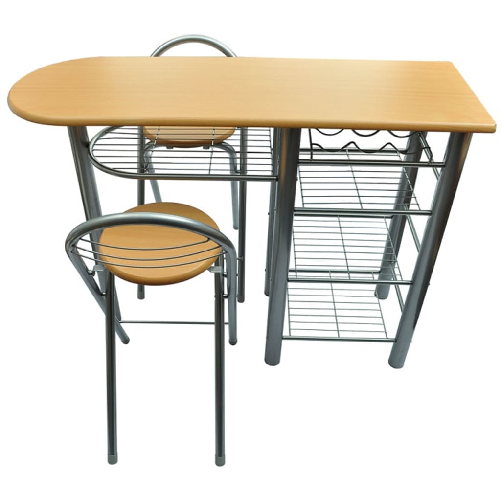 Dining Table And Chair Light Brown MDF Small Foldable