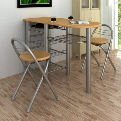 Dining Table And Chair Light Brown MDF Small Foldable