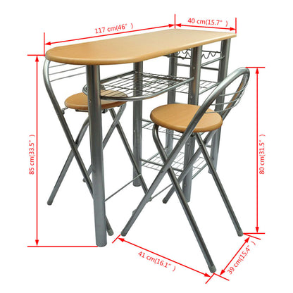 Dining Table And Chair Light Brown MDF Small Foldable