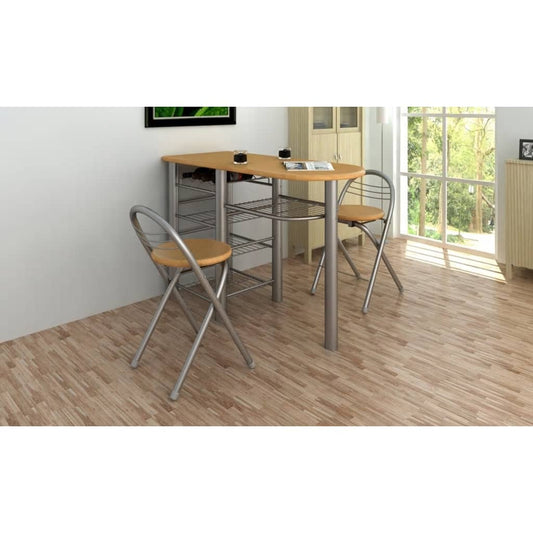 Dining Table And Chair Light Brown MDF Small Foldable