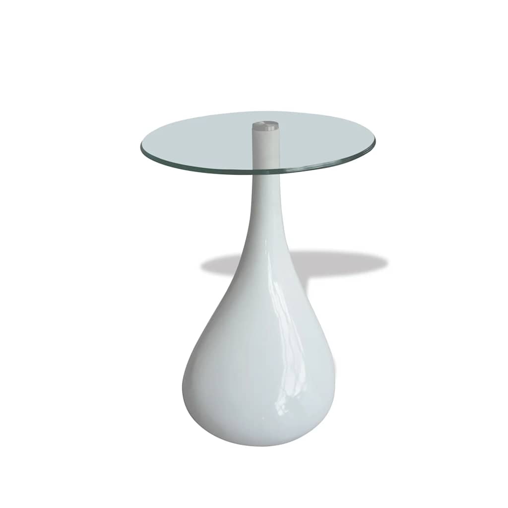 Coffee Table Set of 2 High Gloss White Fiberglass, Tempered Glass