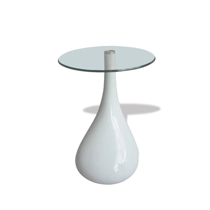 Coffee Table Set of 2 High Gloss White Fiberglass, Tempered Glass