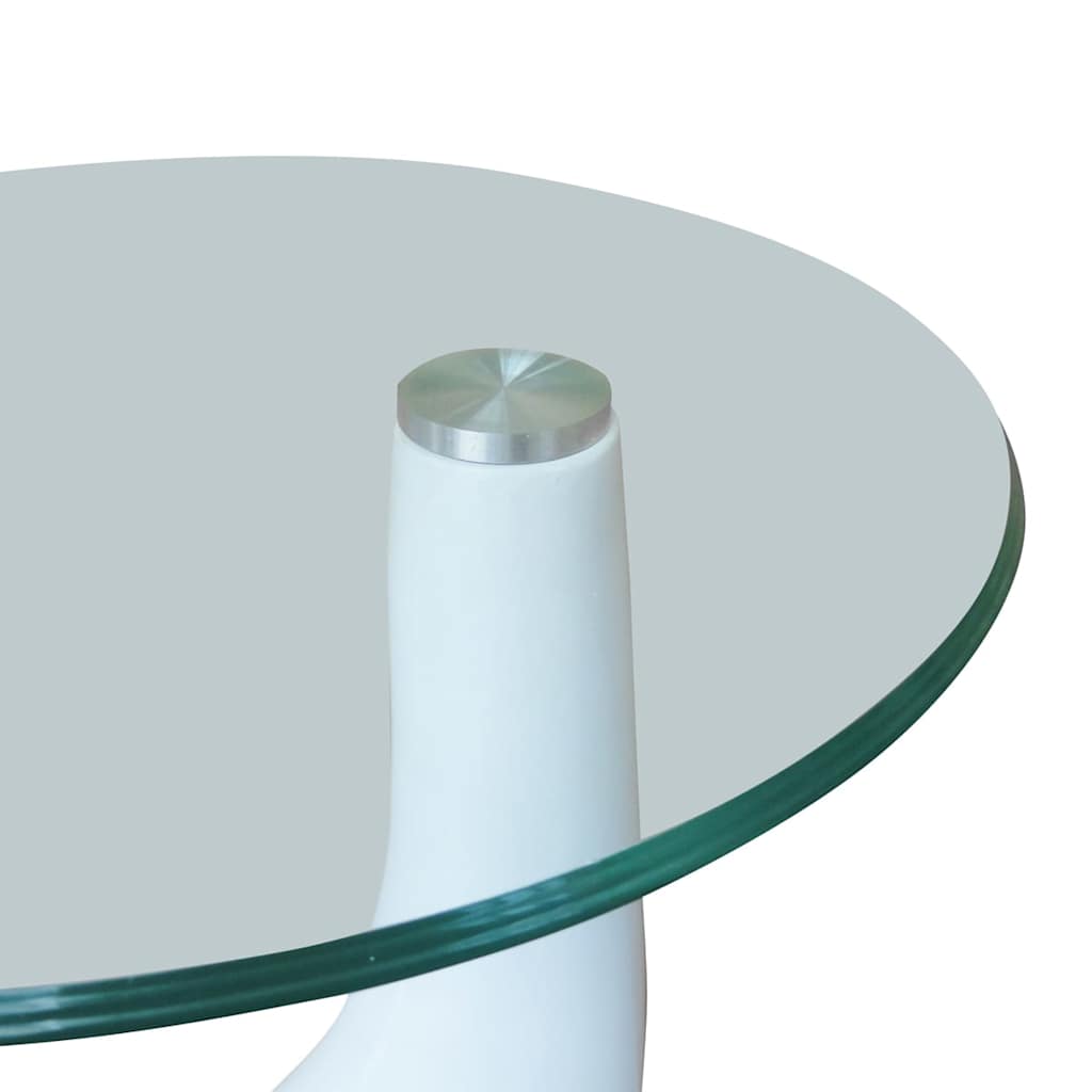 Coffee Table Set of 2 High Gloss White Fiberglass, Tempered Glass