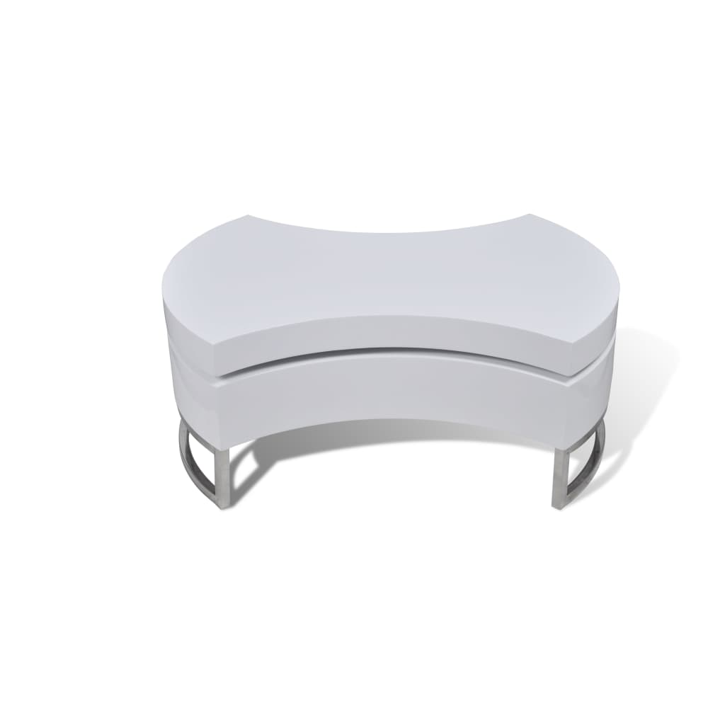 Coffee Table High gloss white MDF, Stainless Steel Compact