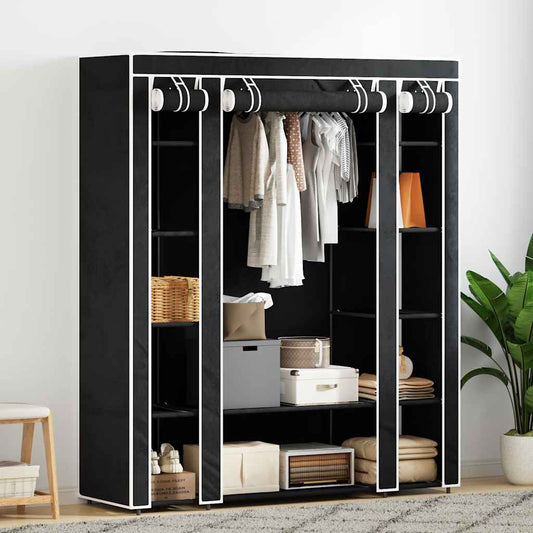 Cabinet Black Non-woven Fabric, Iron Collapsible Fabric Wardrobe
