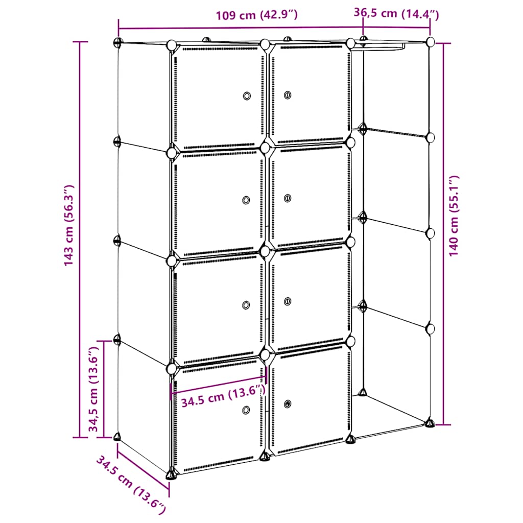 Modular Cabinet Black and White Plastic and Chromed Steel