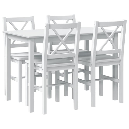 Dining Set White Pine wood 5 Piece Durable Dining Table