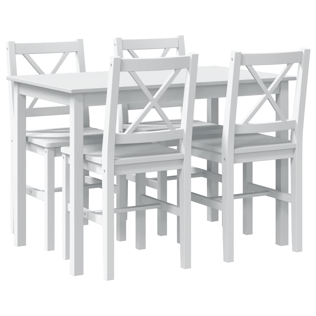 Dining Set White Pine wood 5 Piece Durable Dining Table