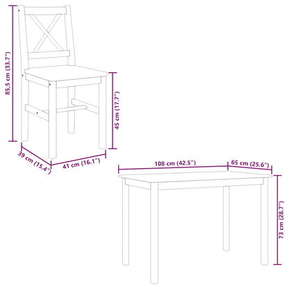 Dining Set White Pine wood 5 Piece Durable Dining Table