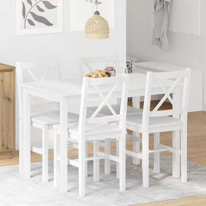 Dining Set White Pine wood 5 Piece Durable Dining Table