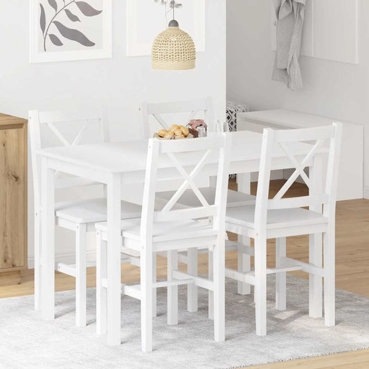 Dining Set White Pine wood 5 Piece Durable Dining Table