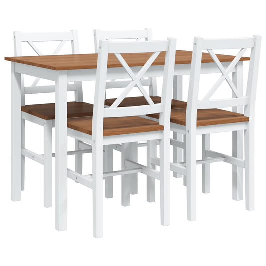 Dining Set Brown and White Pine wood Large Durable Dining Set