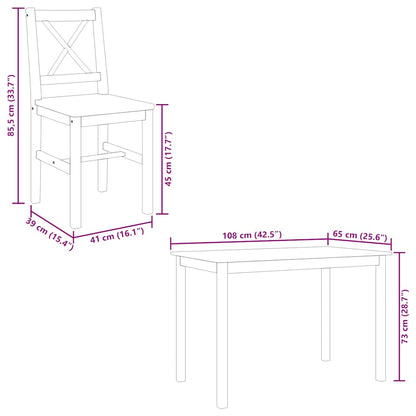 Dining Set Brown and White Pine wood Large Durable Dining Set