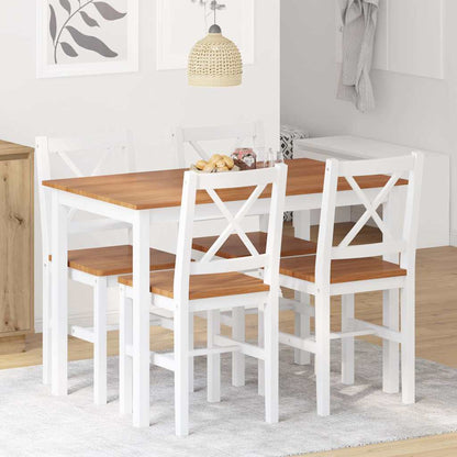 Dining Set Brown and White Pine wood Large Durable Dining Set