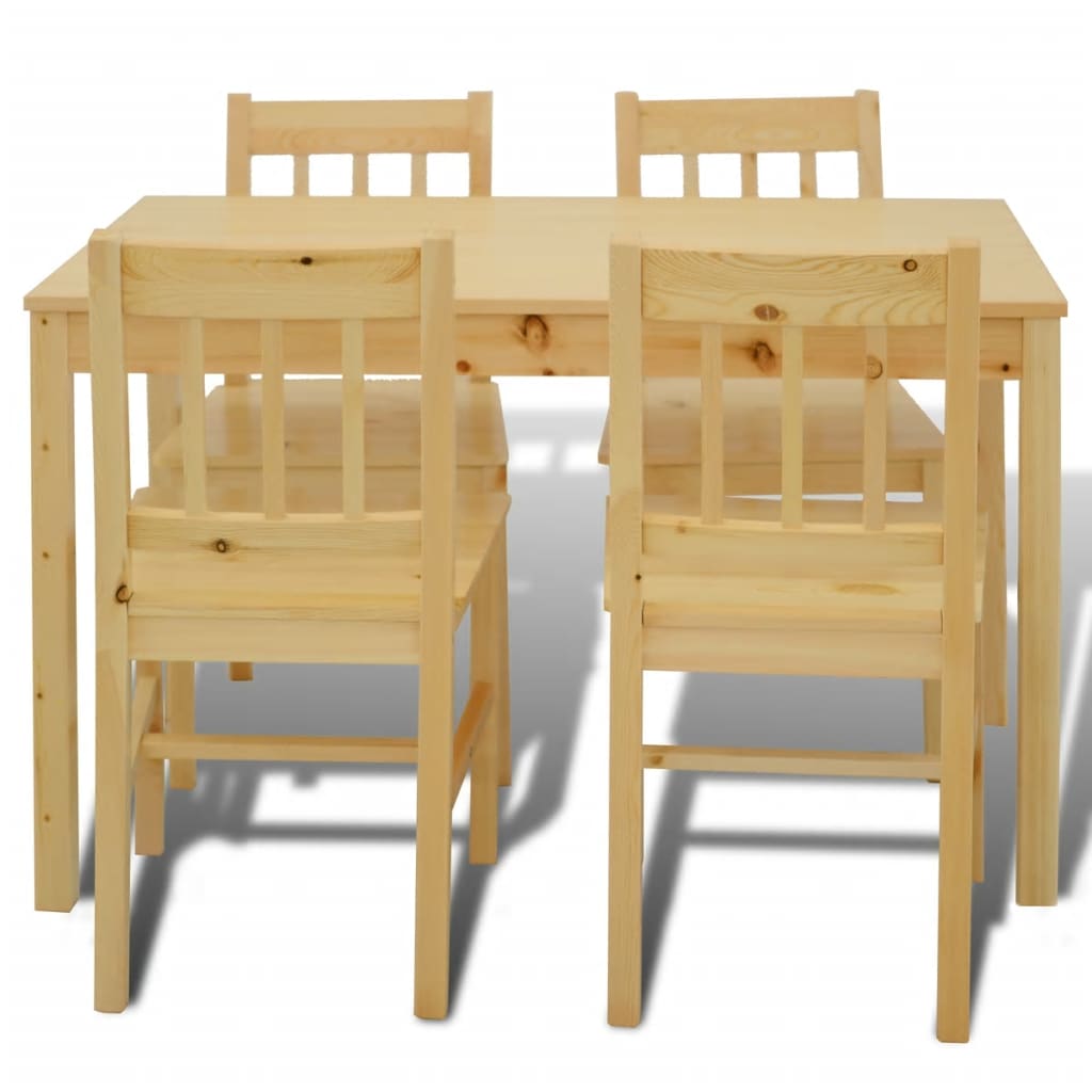 Dining Table and Chairs Natural Pine wood 5 Pieces Durable