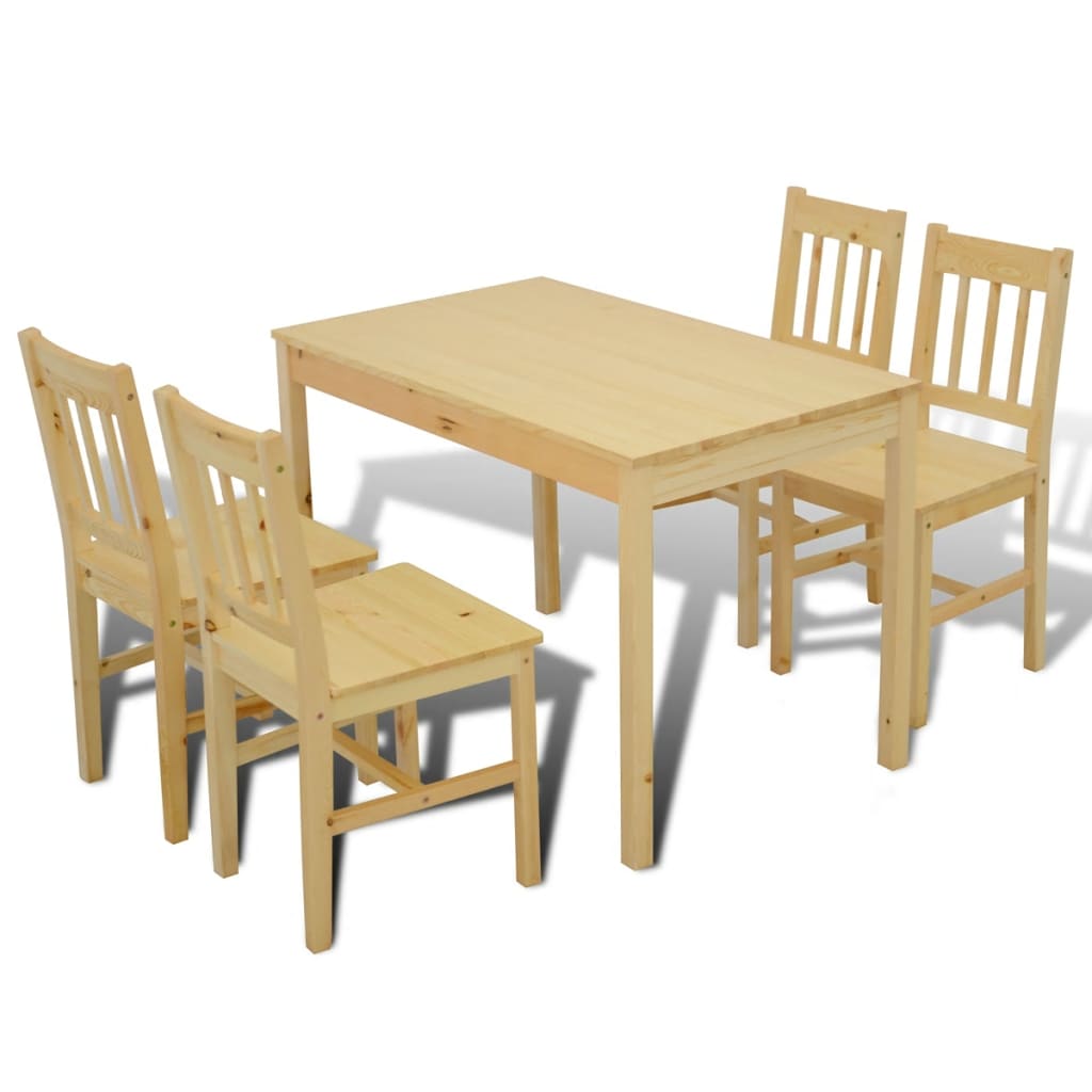 Dining Table and Chairs Natural Pine wood 5 Pieces Durable