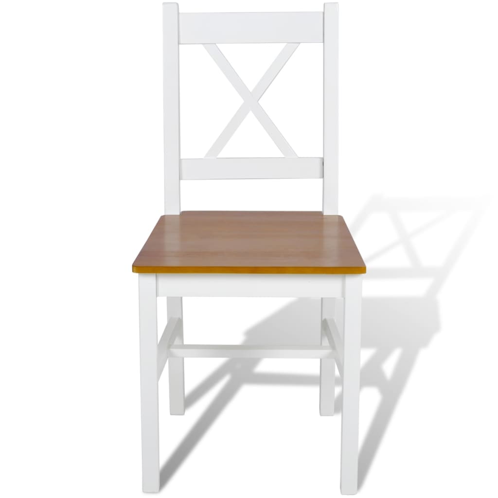 Dining Chair Set of 2 White and Natural Wood Pine wood Standard