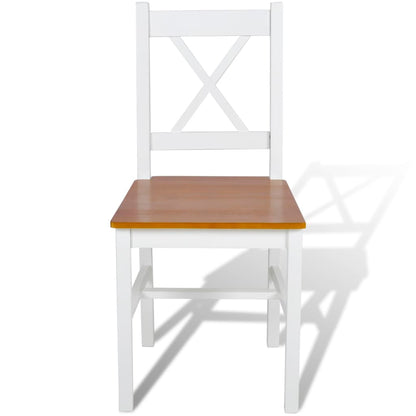 Dining Chair Set of 2 White and Natural Wood Pine wood Standard