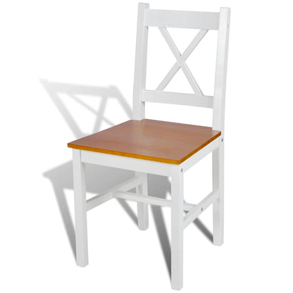 Dining Chair Set of 2 White and Natural Wood Pine wood Standard