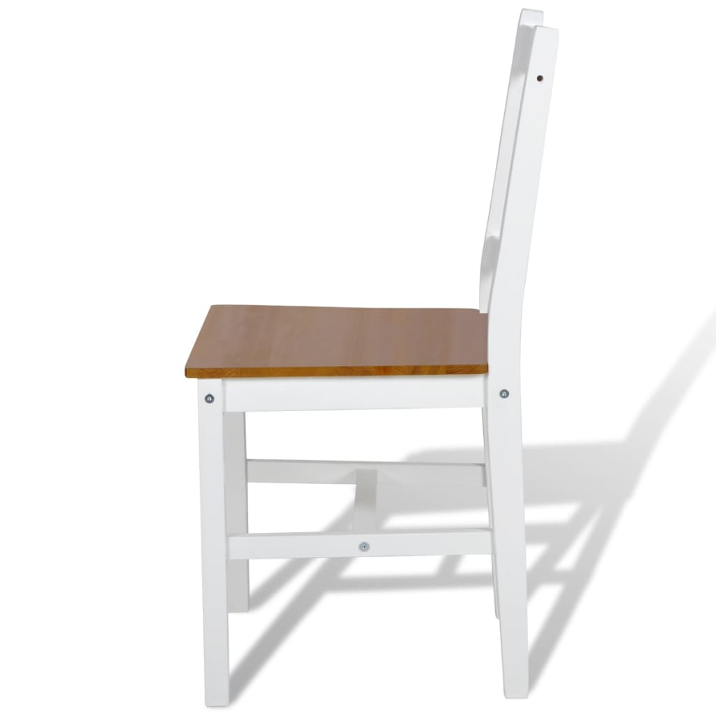 Dining Chair Set of 2 White and Natural Wood Pine wood Standard