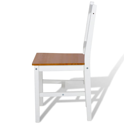 Dining Chair Set of 2 White and Natural Wood Pine wood Standard