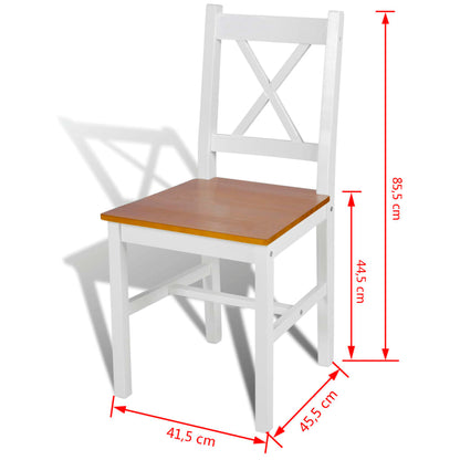 Dining Chair Set of 2 White and Natural Wood Pine wood Standard