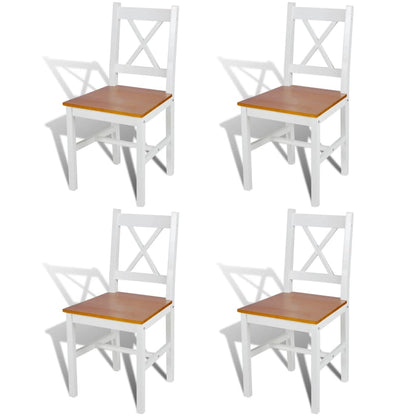 Dining Chair Set of 4 White and natural Solid pine wood Standard