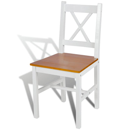 Dining Chair Set of 4 White and natural Solid pine wood Standard