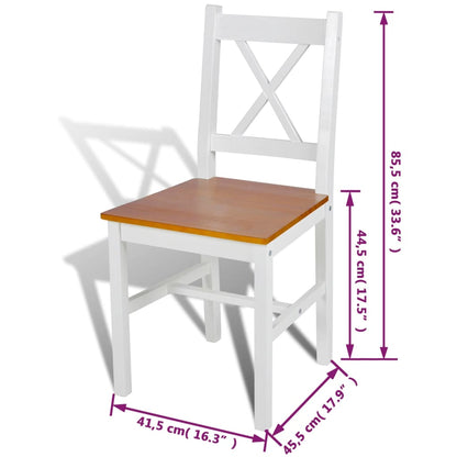 Dining Chair Set of 4 White and natural Solid pine wood Standard