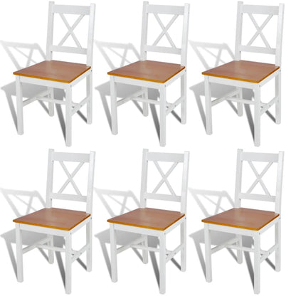 Dining Chair Set of 6 White and natural wood Pine wood Standard