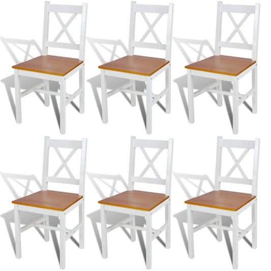 Dining Chair Set of 6 White and natural wood Pine wood Standard