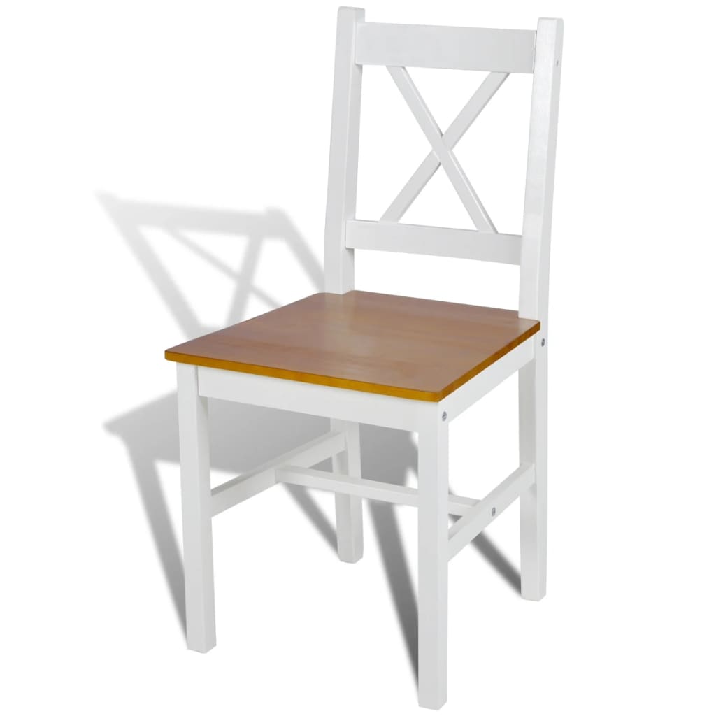 Dining Chair Set of 6 White and natural wood Pine wood Standard