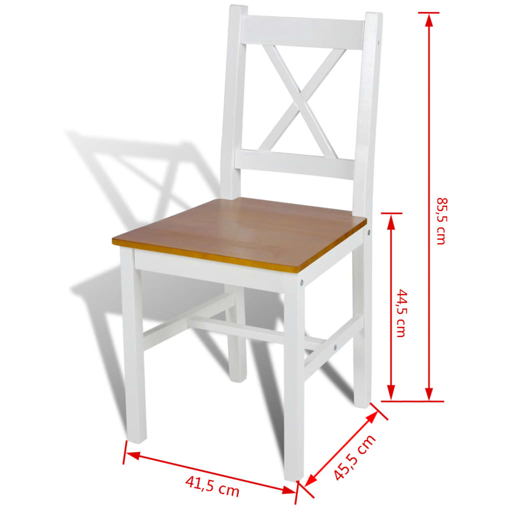 Dining Chair Set of 6 White and natural wood Pine wood Standard