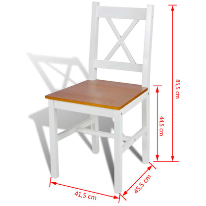 Dining Chair Set of 6 White and natural wood Pine wood Standard