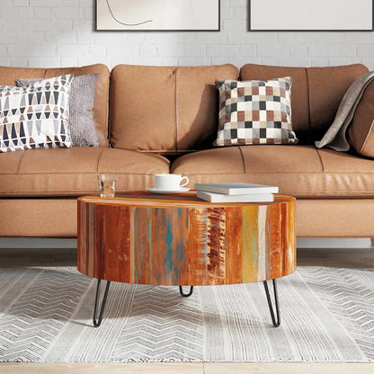 Coffee Table Multicolor Reclaimed solid wood, Iron 27.6 in diameter