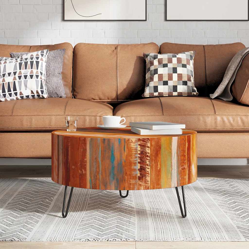Coffee Table Multicolor Reclaimed solid wood, Iron 27.6 in diameter