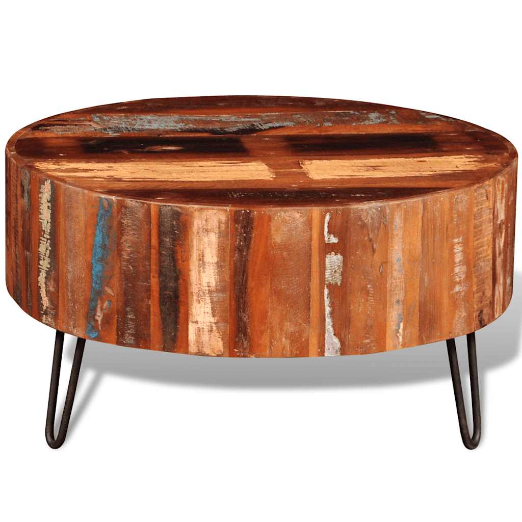 Coffee Table Multicolor Reclaimed solid wood, Iron 27.6 in diameter