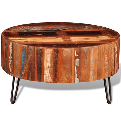 Coffee Table Multicolor Reclaimed solid wood, Iron 27.6 in diameter