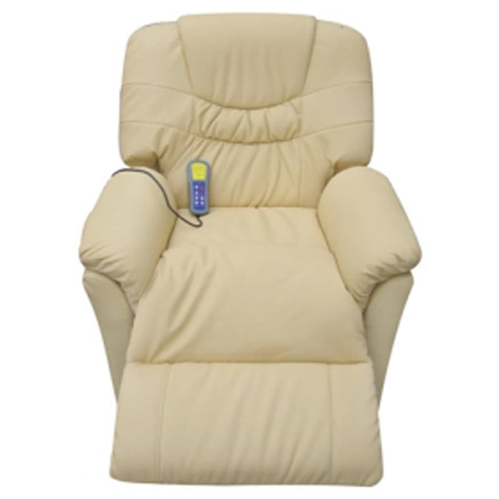Massage Chair Cream Faux Leather Standard Adjustable Footrests