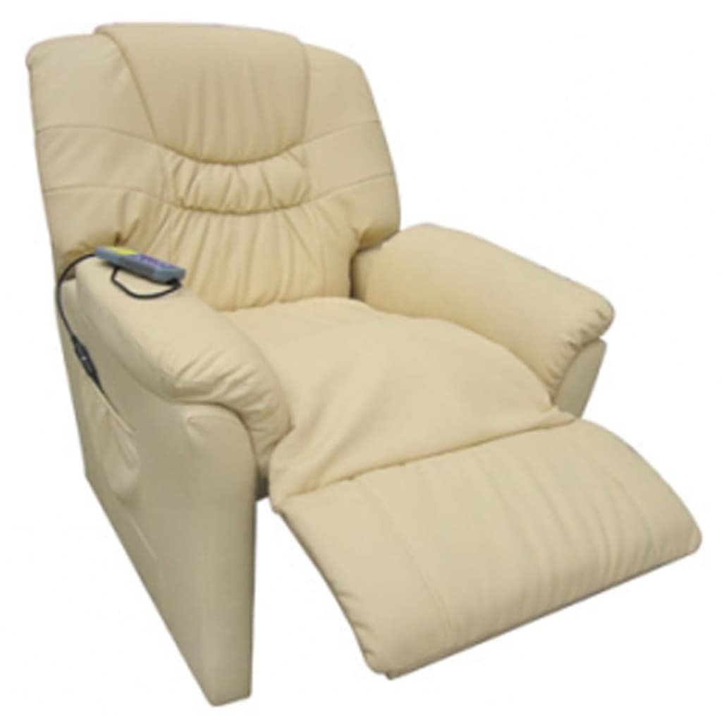 Massage Chair Cream Faux Leather Standard Adjustable Footrests