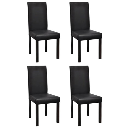 Dining Chair Set of 4 Black Wooden frame, faux leather Standard
