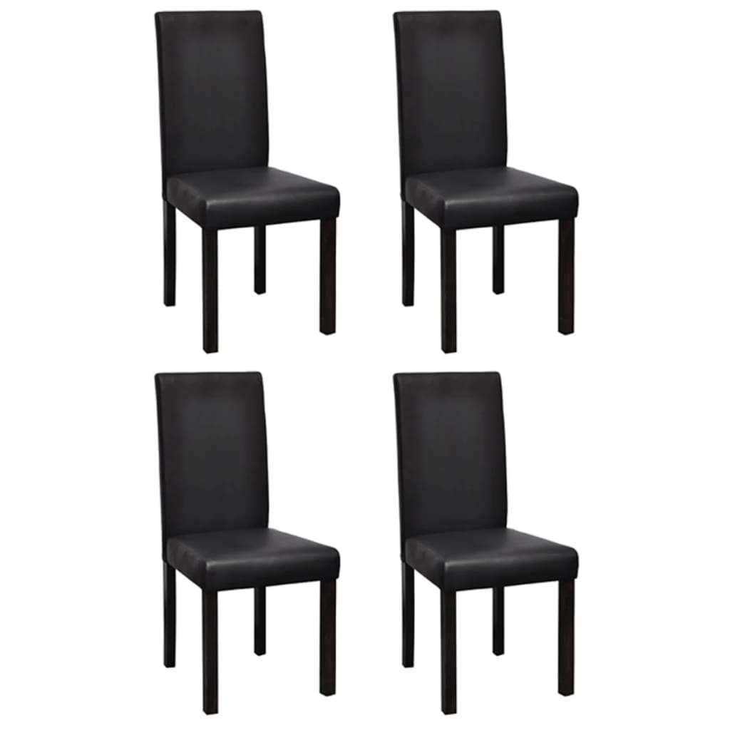 Dining Chair Set of 4 Black Wooden frame, faux leather Standard