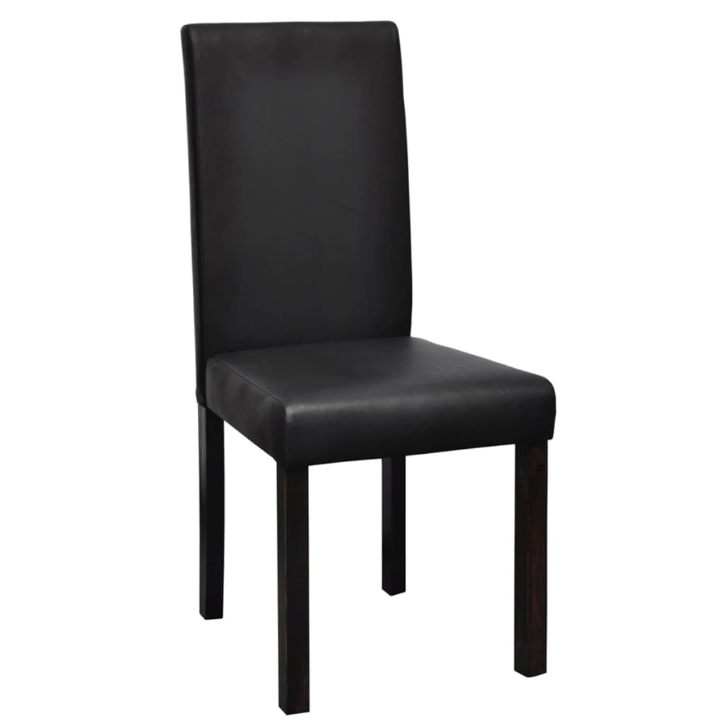 Dining Chair Set of 4 Black Wooden frame, faux leather Standard