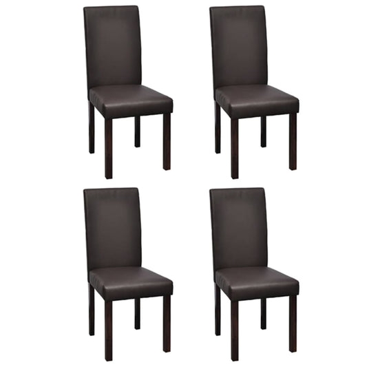 Dining Chair Set of 4 Brown Wooden frame, faux leather upholstery