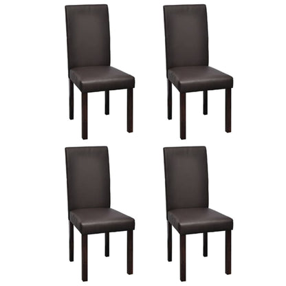 Dining Chair Set of 4 Brown Wooden frame, faux leather upholstery